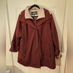 Fleet Street Petite XL Maroon Purple Rain Coat Zippers Pockets